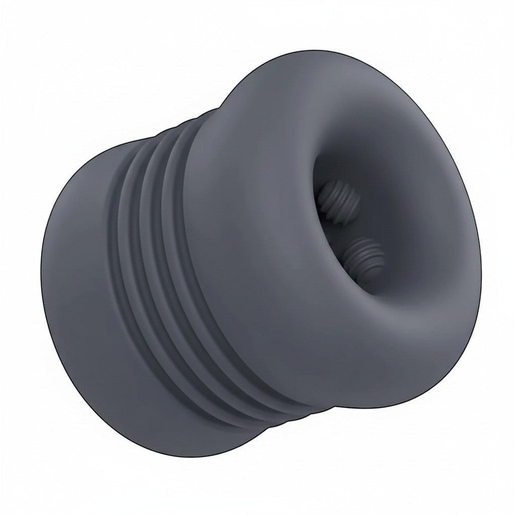 Gleeglee Handpump textured pleasure sleeve for men, grey, soft silicone, ribbed exterior, internal bumps for intense sensation.